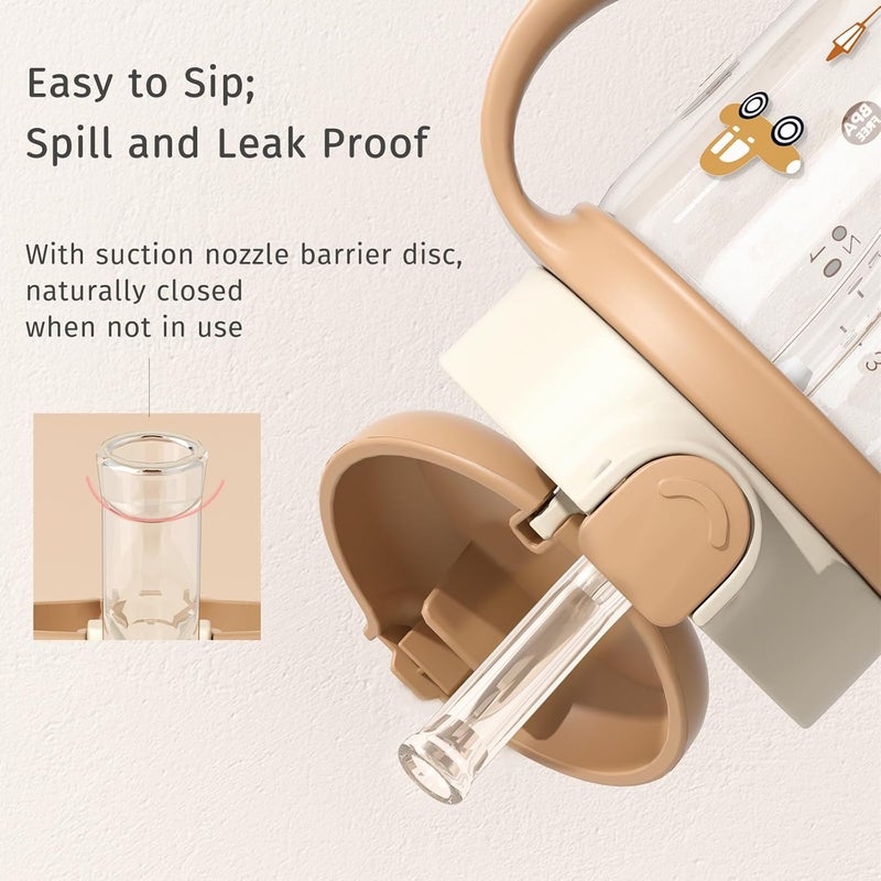 evorie Tritan Spill Proof Toddler Straw Sippy Cup, 10 oz for Baby and Toddlers 1-3 Years Old, No Spill Straw Water Bottle with Removable Handles, Ideal for School, BPA-Free, Choco Car (New) - Image 3